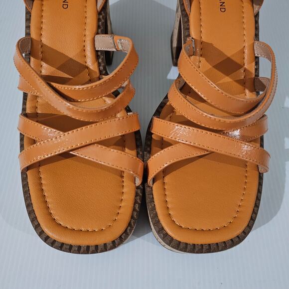 Lucky Brand Taiza Platform Sandal Womens 10 Orange Leather Cork Block Heel NEW - Picture 5 of 12